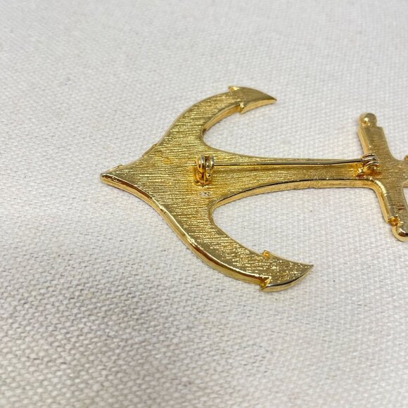 Vintage Anchor Brooch Pin Red‎ Gold-Tone Large Nautical Novelty Enamel - Picture 5 of 8